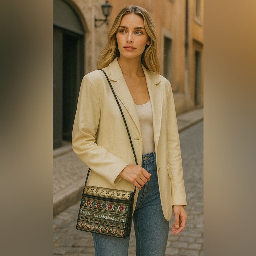 Bohemian Bead Stitched Patterned Crossbody Bag